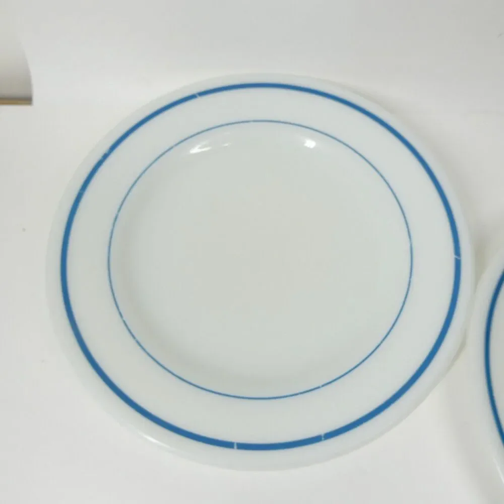 2 Pyrex Teal Blue Stripe Band Plates 8.75